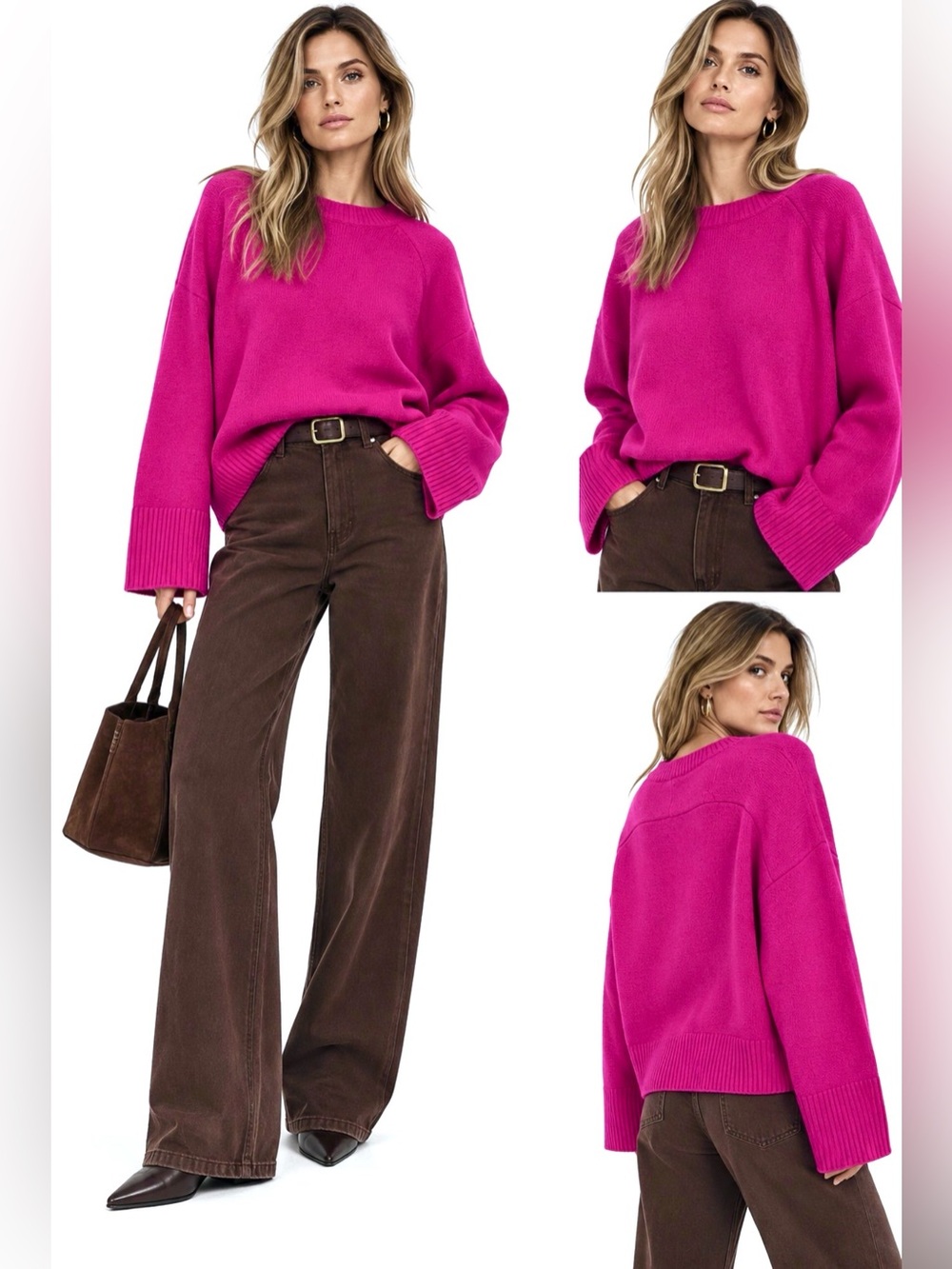 CeCe Fuchsia Pink Oversized Wide Sleeve Knit Sweater XL